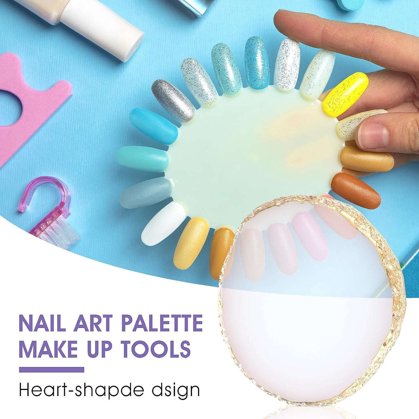 Resin Nail Art Palette Gold Edge Nail Holder Heart Shaped Color Makeup Foundation Mixing Tools Display Board Gel Nail Art Color Mixing Palette Painting Tray Manicure Tool (Irregular White)