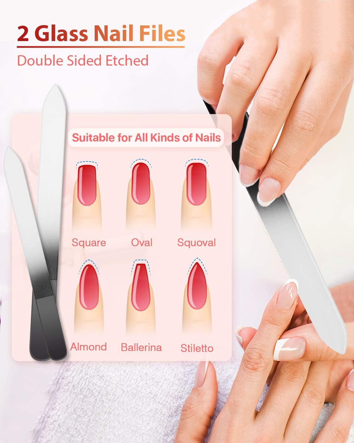 Glass Nail File and Nail Shiner, 4PC Crystal Nail File and Nano Glass Nail Buffer, Premium Set with Case, Professional Manicure Tool Fingernail Czech File for Natural Nail, Gift for Women and Girls