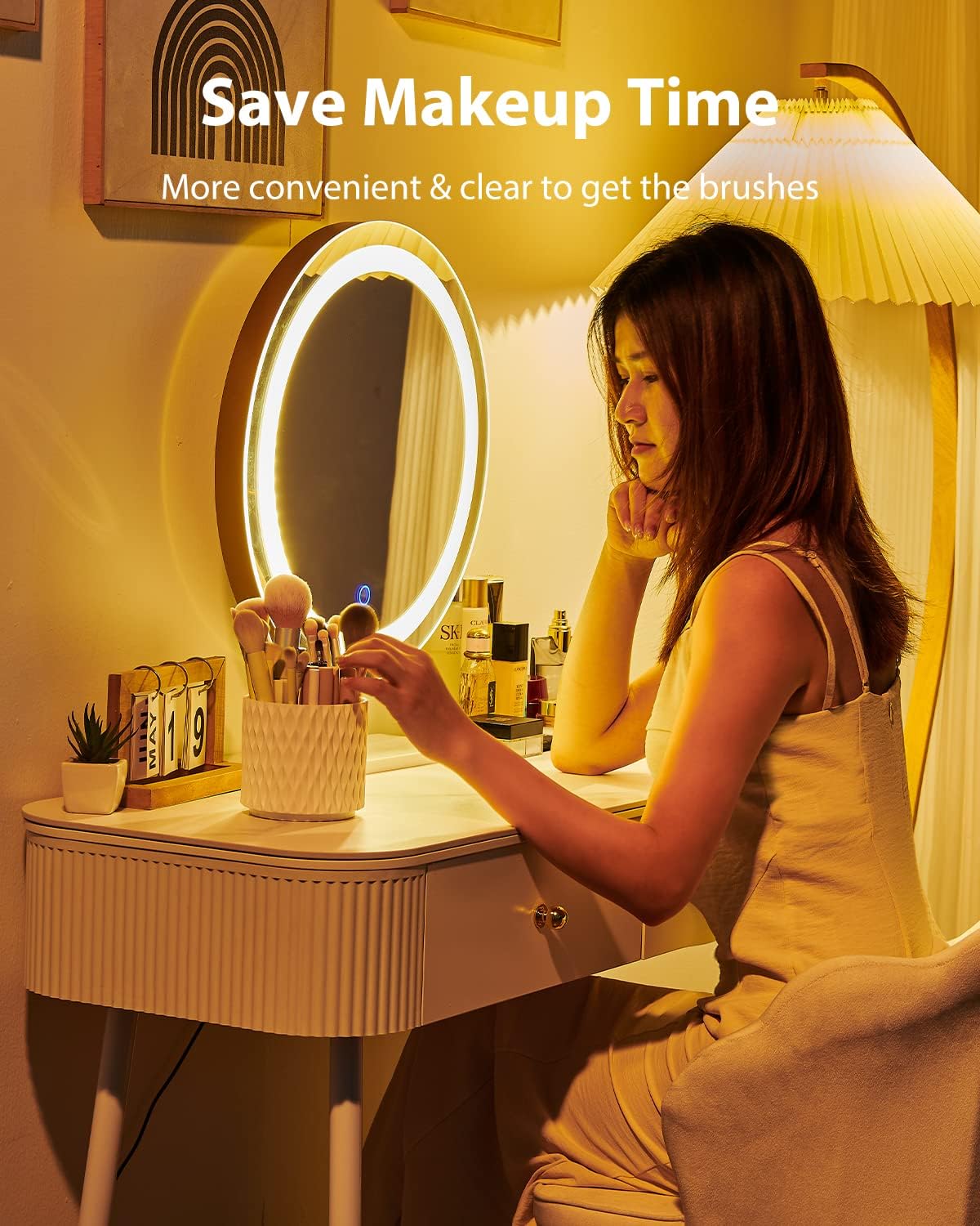 [Upgrade] Rotating Makeup Brush Holder, [Dustproof & Waterproof] 360 Rotating Cosmetics Make up Brush Organizer Storage with Lid for Vanity