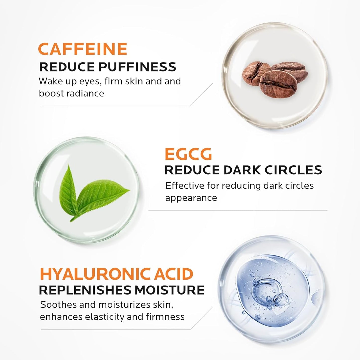 Dr. Pure Caffeine Solution 5% EGCG: Eye Contour Serum for Reduce Puffiness - Dark Circles Depuffing Solution for Tired Eyes Hydrating and Smoothing Formula with Hyaluronic Acid 2 Fl Oz