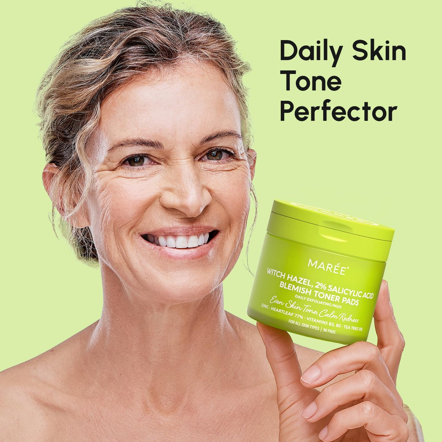 MAREE Blemish Acne Clearing Polishes - Daily Facial Radiance Toner Pads - Witch Hazel Pads Acne Face Toning - Acne Skin Care with BHA Salicylic Acid - Blemish Clearing Witch Hazel Device