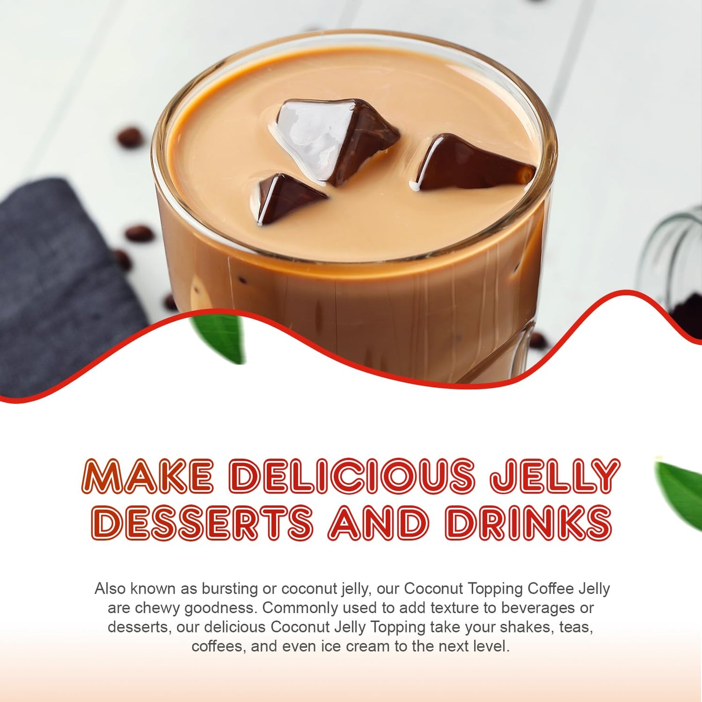 Fanale Coconut Jelly Topping nata de coco for Boba Tea | Ice Cream | Yogurt | Smoothie | Milk Tea | Desserts (Coffee, 7.26 lb) JEL011