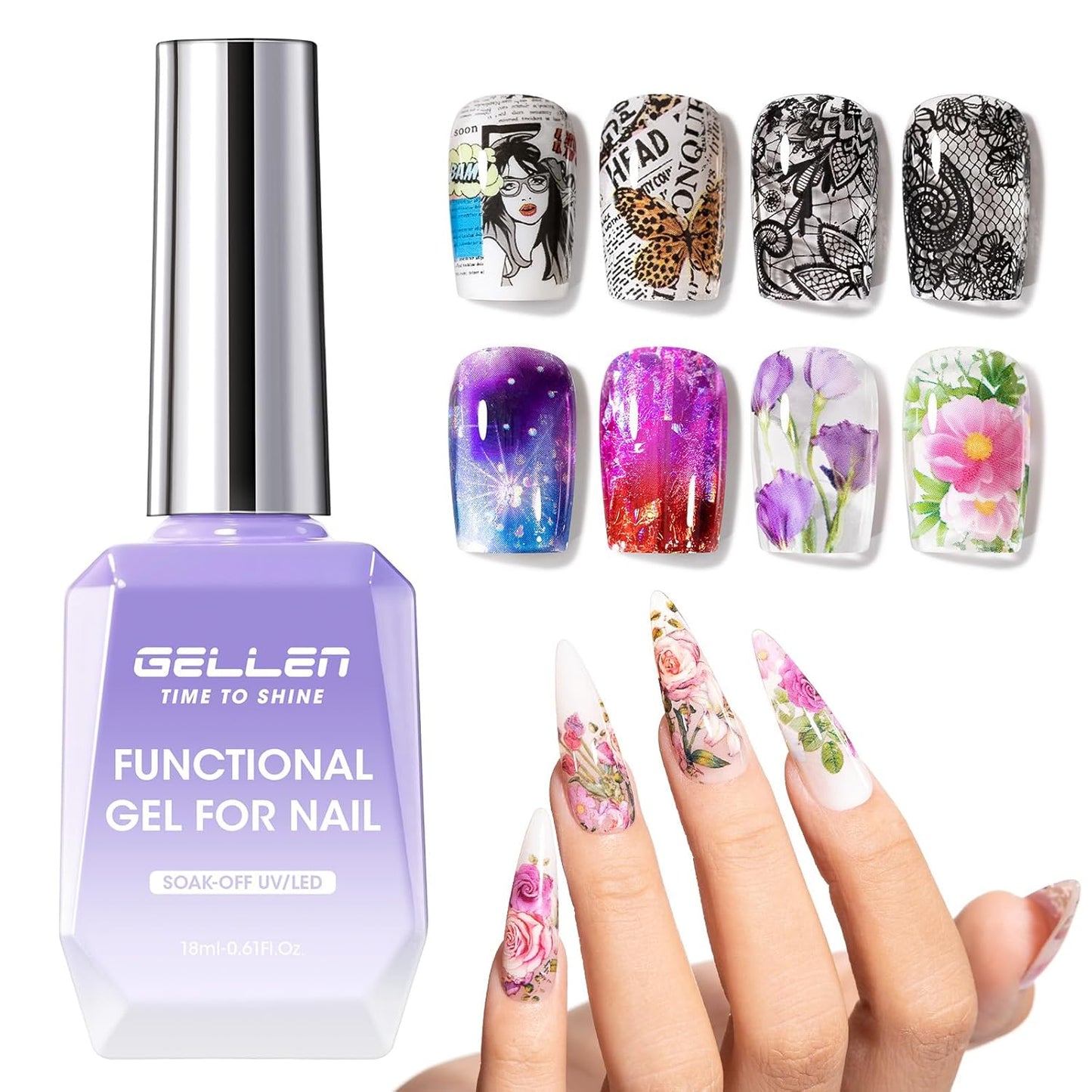 GELLEN 18ml Nail Foil Glue Gel, Foil Transfer Gel for Nails Stickers, Nail Foils Transfer Nail Art Glue Gel Nail Polish, Complete Clear Transferred Pattern, Easy Work at Home, Non-toxic, Hema Free