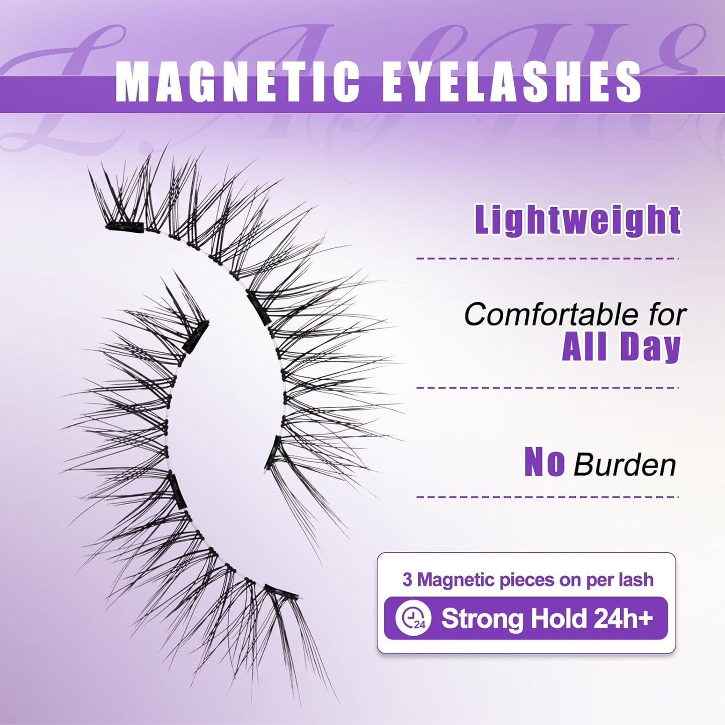 2-Pairs Magnetic Eyelashes Kit with Applicator: Natural Reusable Soft Waterproof False Lash, No Glue Needed, Wendy Lashes, K8+604
