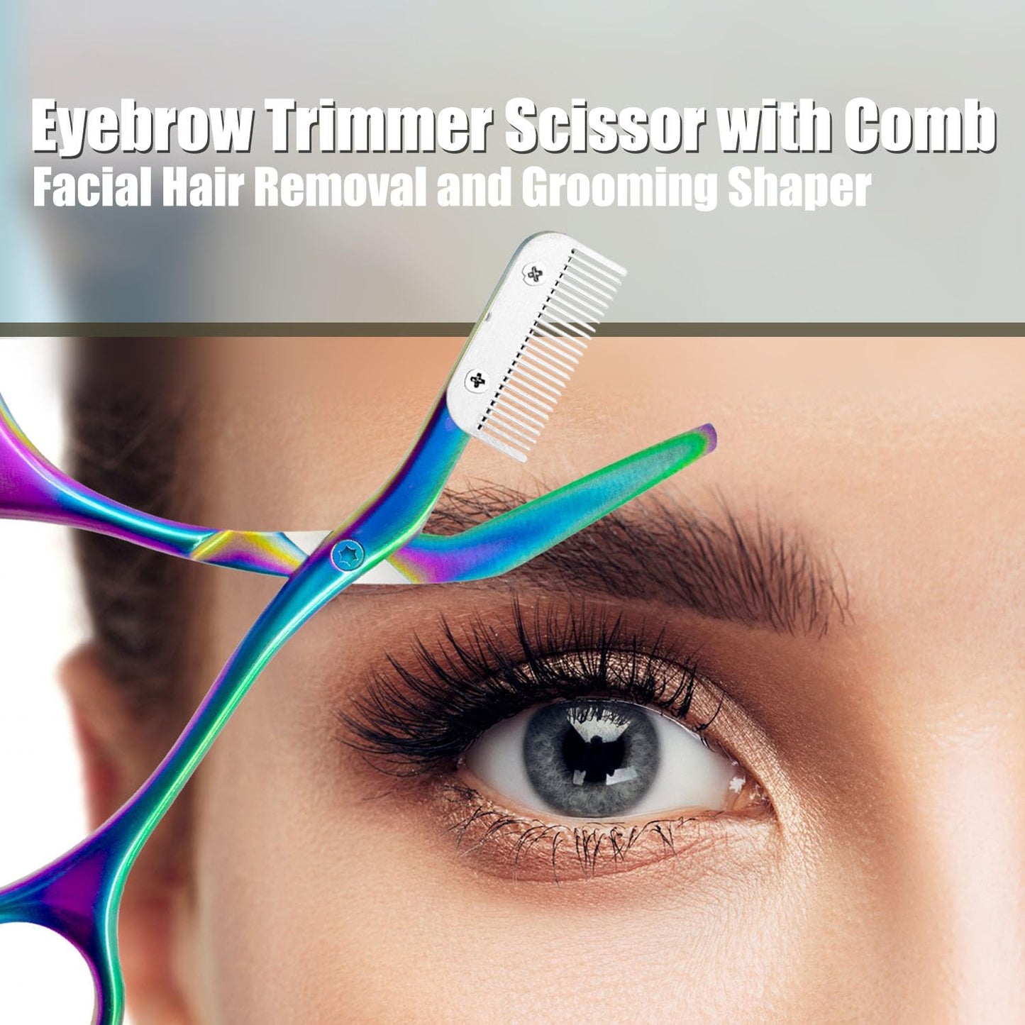 Eyebrow Scissors with Comb - Stainless Steel Eyebrow Trimmer for Women and Men, Facial Grooming Scissors Kit, Professional Precision Eyebrow Trimmer,Perfect For Gifts for Men and Women,Rainbow