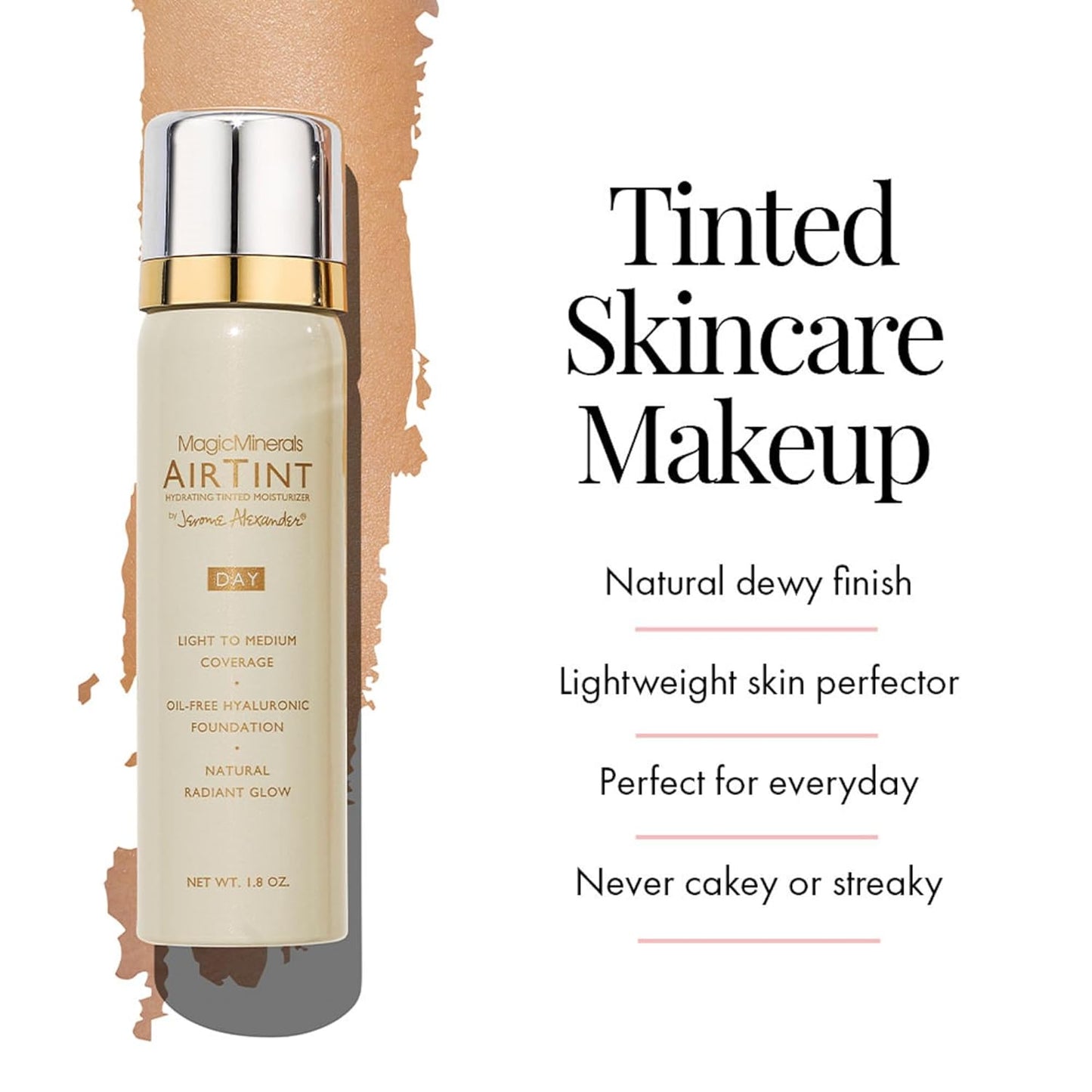Jerome Alexander MagicMinerals AirTint Tinted Moisturizer AirBrush Spray Light Shade | Tinted Moisturizer Spray with Anti-Aging Ingredients | Warm Bright