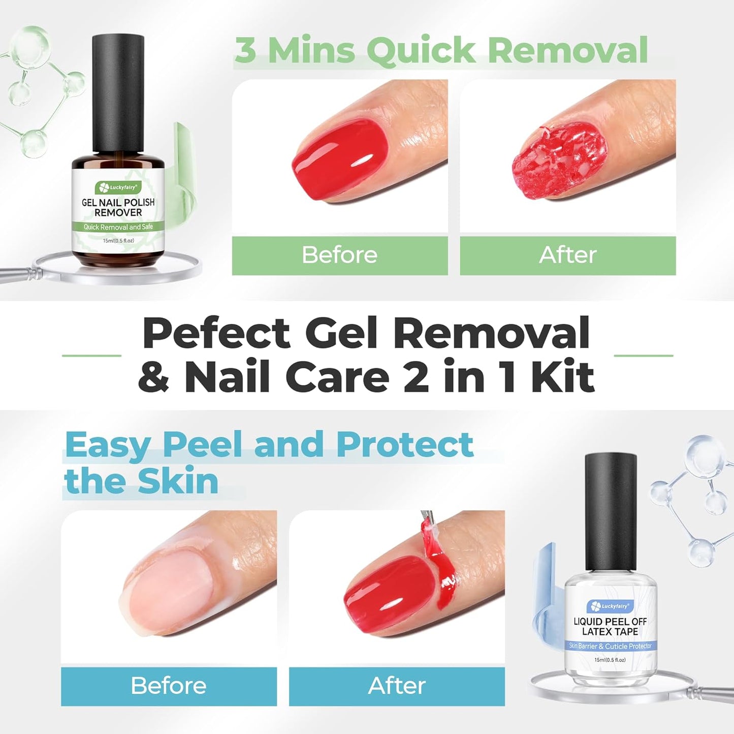 Gel Nail Polish Remover: 15ml Nail Polish Remover with Liquid Latex for Nails Peel off, Fast & Easy Remove Gel Polish in 2-5 Minutes, No Soaking or Wrapping, Cuticle Protectors