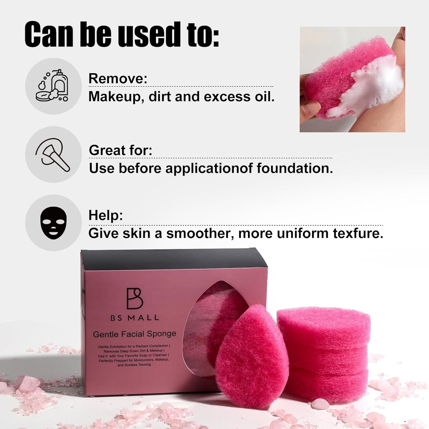 Face Scrubber BS-MALL – Exfoliating Facial Sponge for Deep Cleansing, Removes Blackheads, Remove Makeup, Perfect for Skin Care Routine 12 Pcs (Hot Pink-Soft Texture)