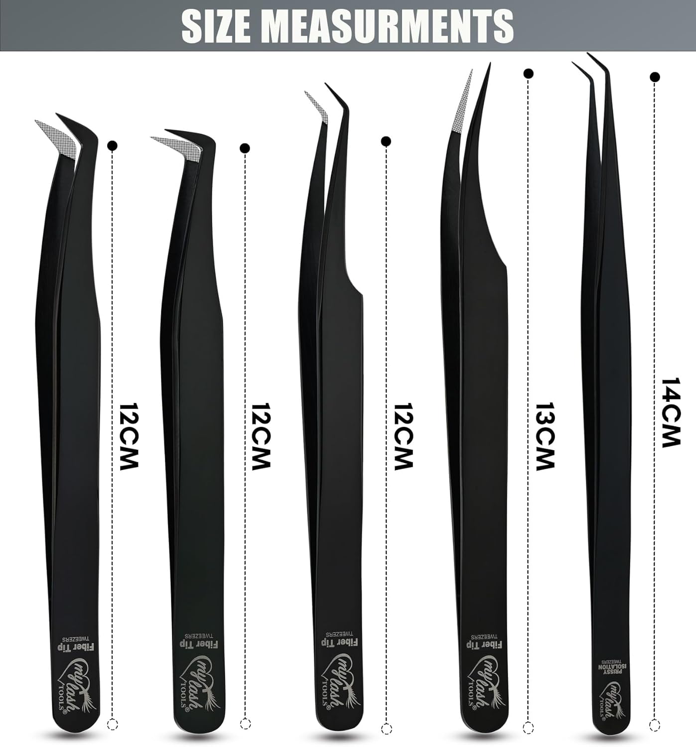 Fiber Tip Lash Tweezers for Lash Extensions Precision Boot Volume Eyelash Extensions Tweezers Japanese Steel Curved Isolation Tweezer Set Fiber grip tweezers pinzas para (5pcs, Black)