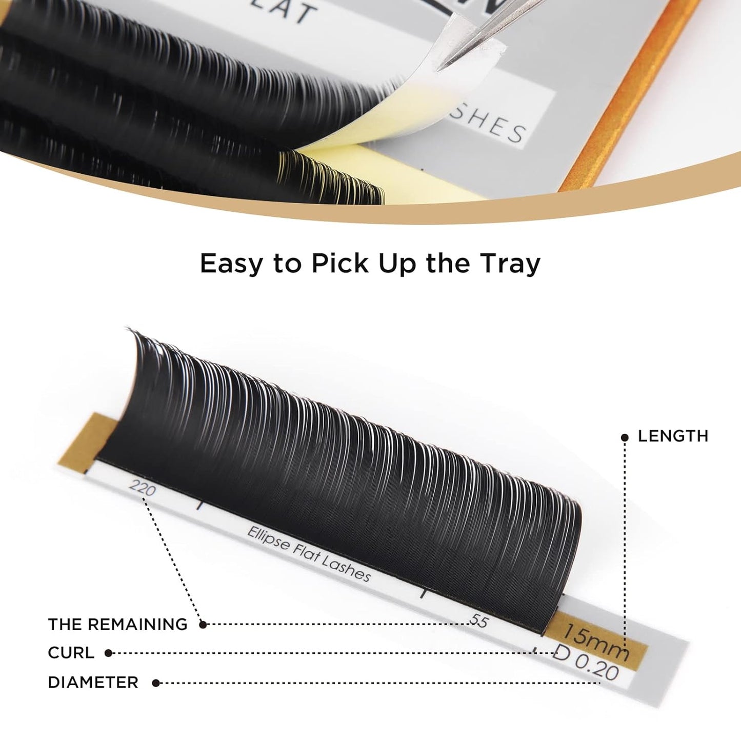 LASHVIEW Eyelash Extensions,Ellipse Flat Eyelash Extensions 0.20mm D Curl 15mm,Black,Individual Lashes,Semi-Permanent Extremely Soft Professional Salon Use
