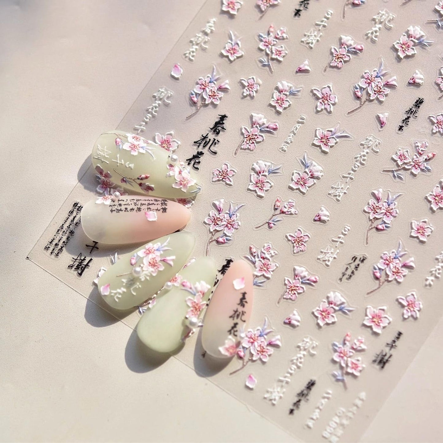 Flower Nail Art Stickers 5D Embossed Spring Nail Stickers for Nail Art White Pink Flower Nail Decals Summer Floral Nail Supplies Self Adhesive Manicure Decoration for Women Girls