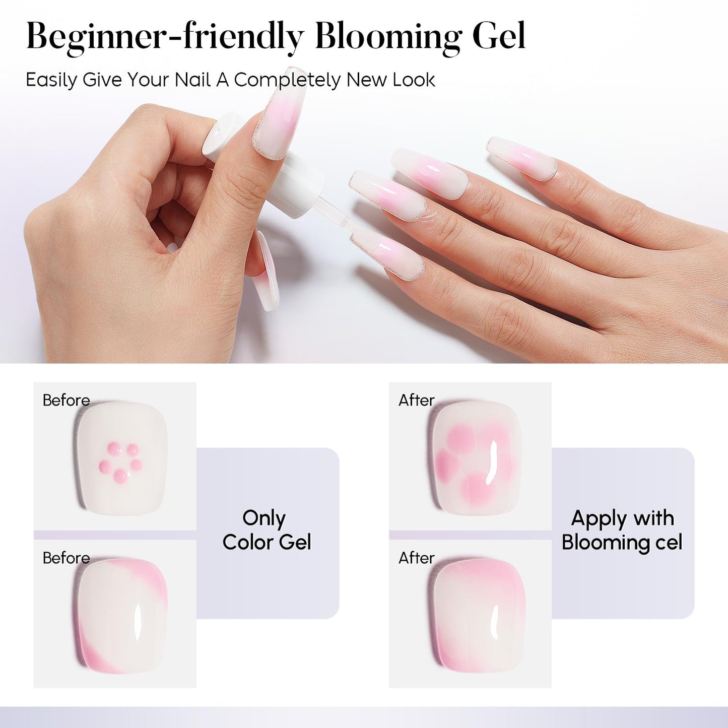 AIMEILI Nail Blooming Gel Base Coat Top Coat Kit 3pcs, Hema Free, Cruelty Free, Vegan, High Gloss Gel Nail Polish Long Lasting Spreading Marble