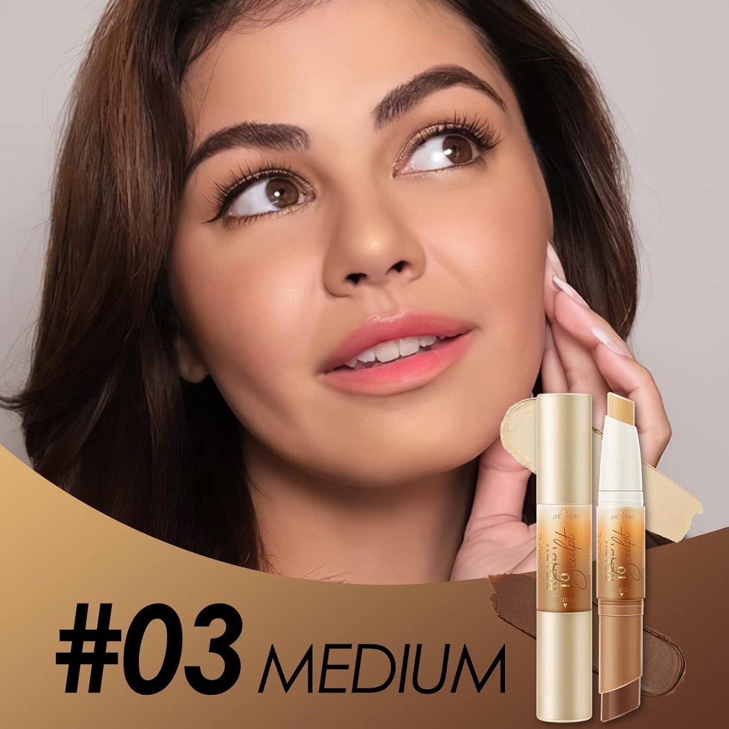 FOCALLURE 2 in 1 Cream Bronzer and Highlighter Stick,Non-greasy & Non-drying Contour Pencil,Easy to Create a Natural Matte Finishing,Long Lasting & Waterproof Face Brighten Make up Pen,MEDIUM