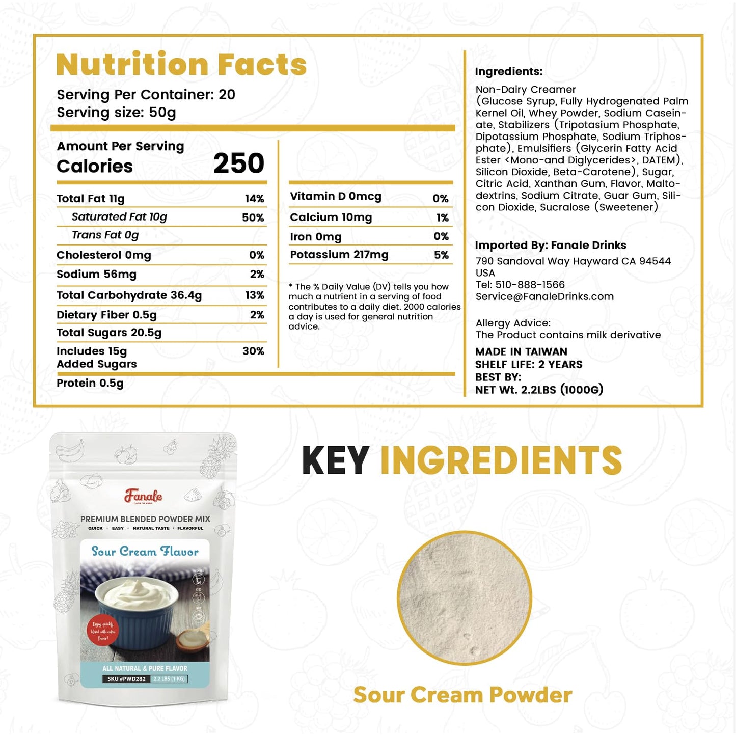 Fanale Premium Sour Cream Mix Bubble Tea Flavoring Powder | Perfect for Baking, Smoothies, Desserts and Drinks | Instant Flavoring Powder for Boba Milk Tea - 2.2 Pounds (Pack of 20)