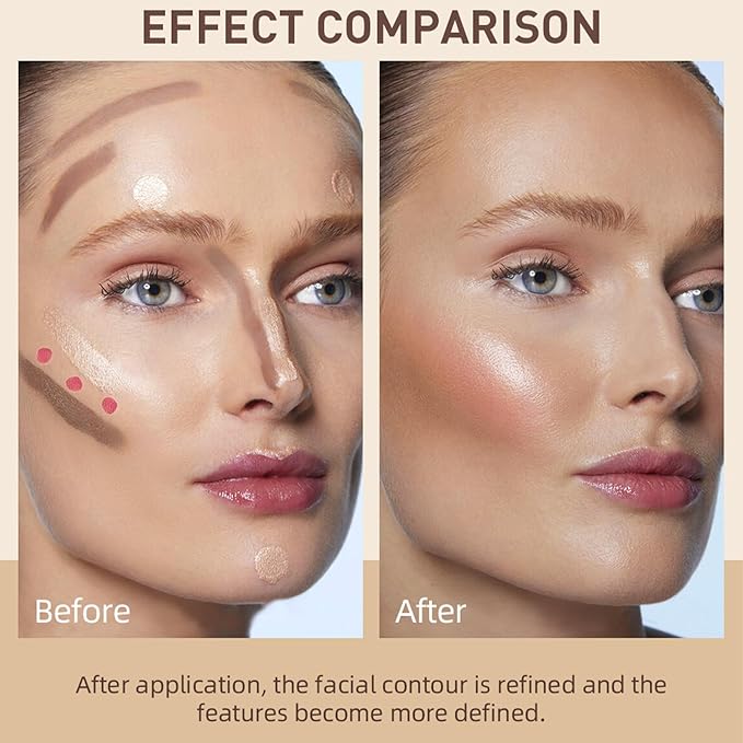 Erinde 3 Colors Liquid Highlighter Blush Contour Set, Natural Matte Face Blush Bronzer, Natural Glossy Liquid Illuminator for Face and Body, Lightweight Blendable Silky Smooth Texture, Cruelty-free