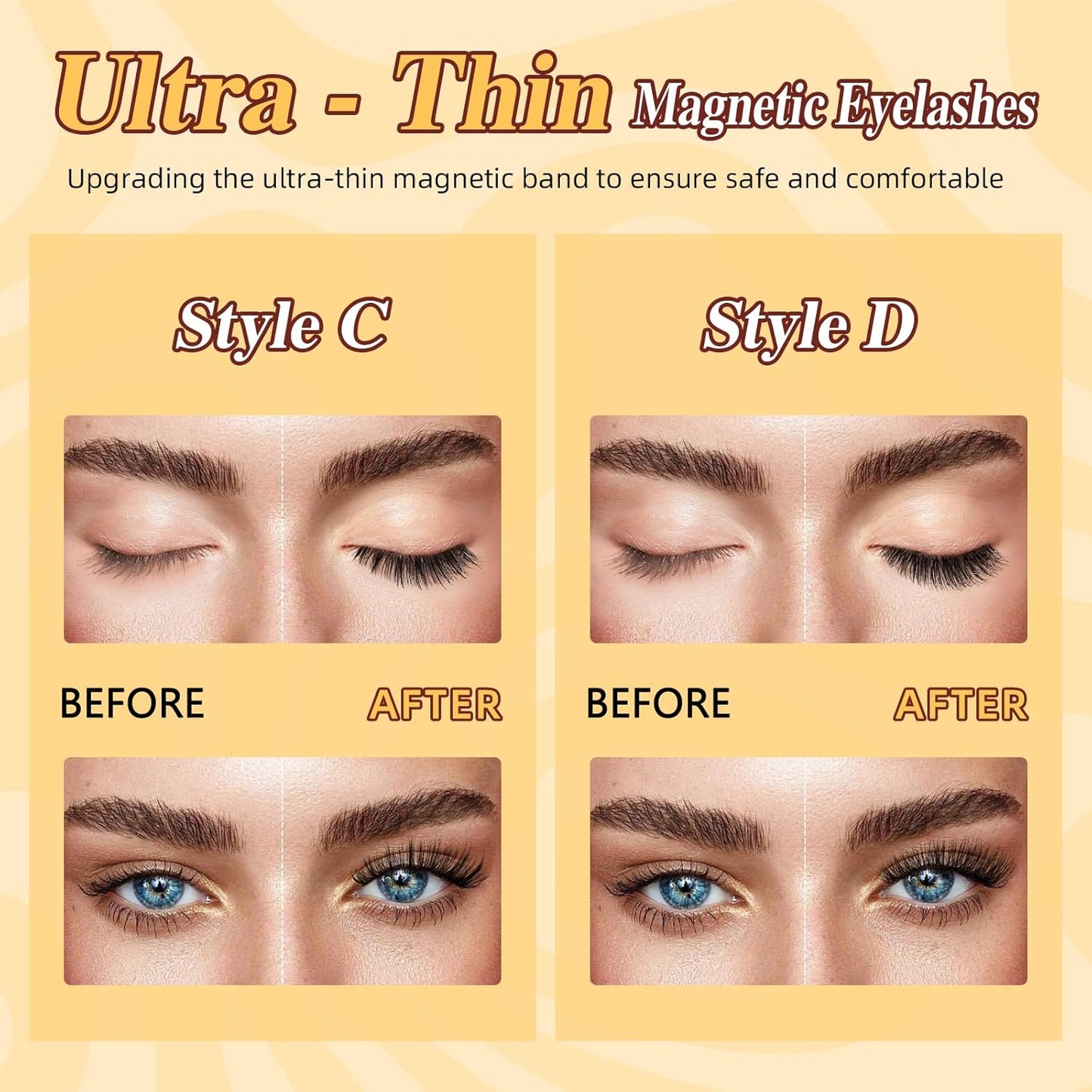 QUEWEL 2 Pairs Magnetic Eyelashes, Reusable No Glue Needed Magnetic Eyelashes Kit with Applicator Lash Clusters Kit without Eyeliner Easy to Wear and Remove (G-YC-C+D01)