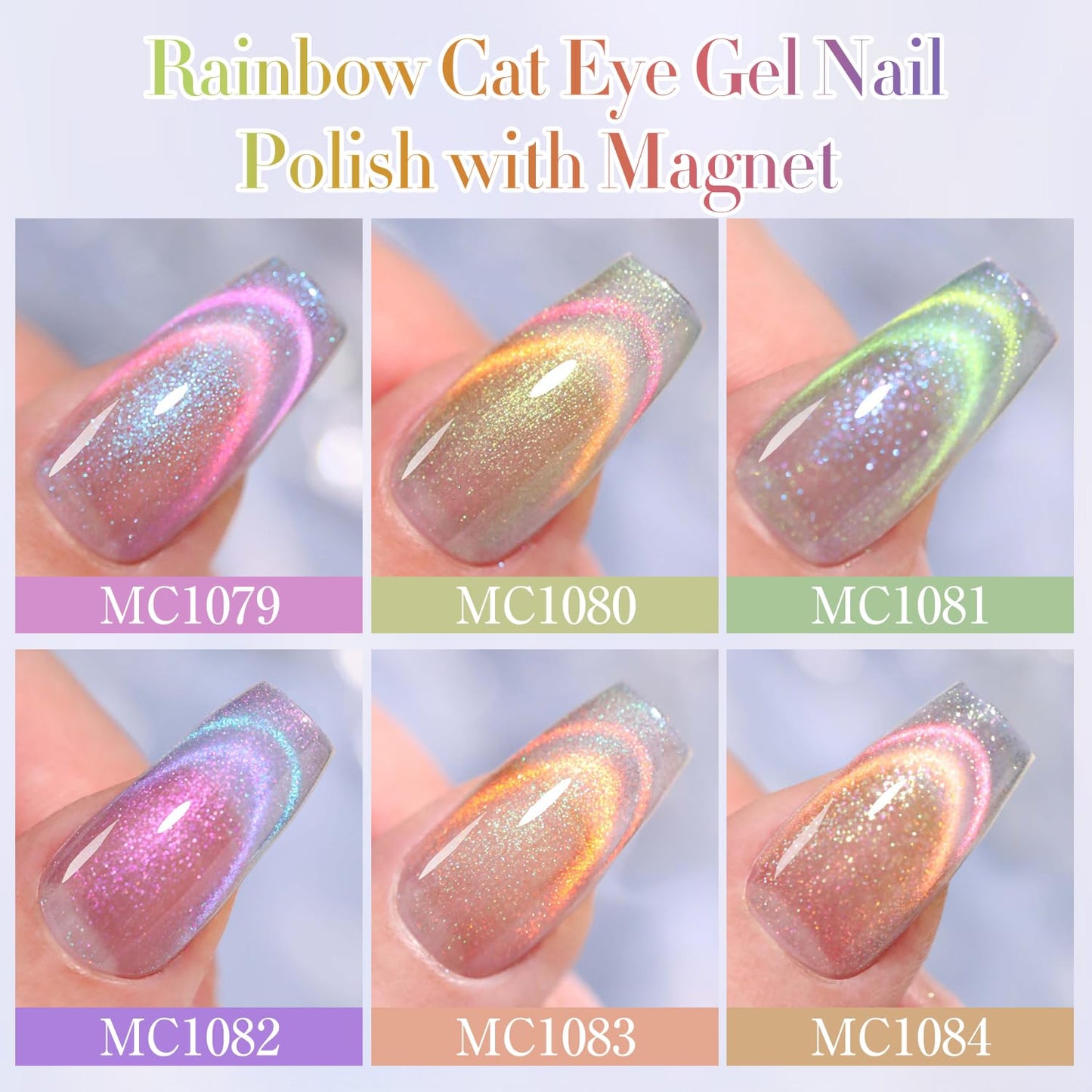 Double Rhythm 6 Colors Cat Eye Gel Polish Set Shimmer Glitter with Magnet Holographic Reflective Magnetic UV Nail Art Kit (6-Kit 29)