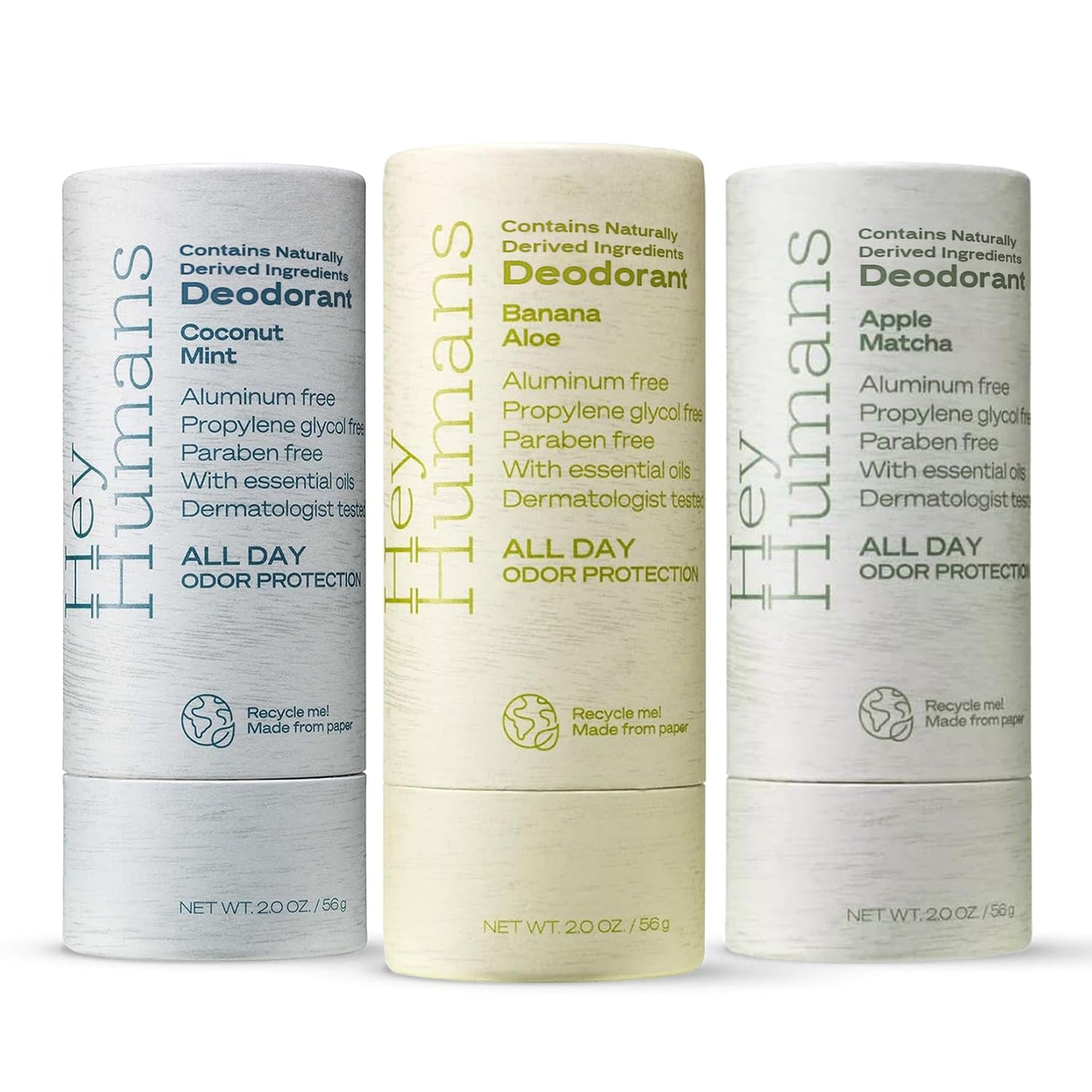 Hey Humans Deodorant, Aluminum Free Deodorant for Women and Men, Contains Naturally Derived Ingredients, All Day Odor Control, Refreshing Deodorant Essential Oils, Variety Pack