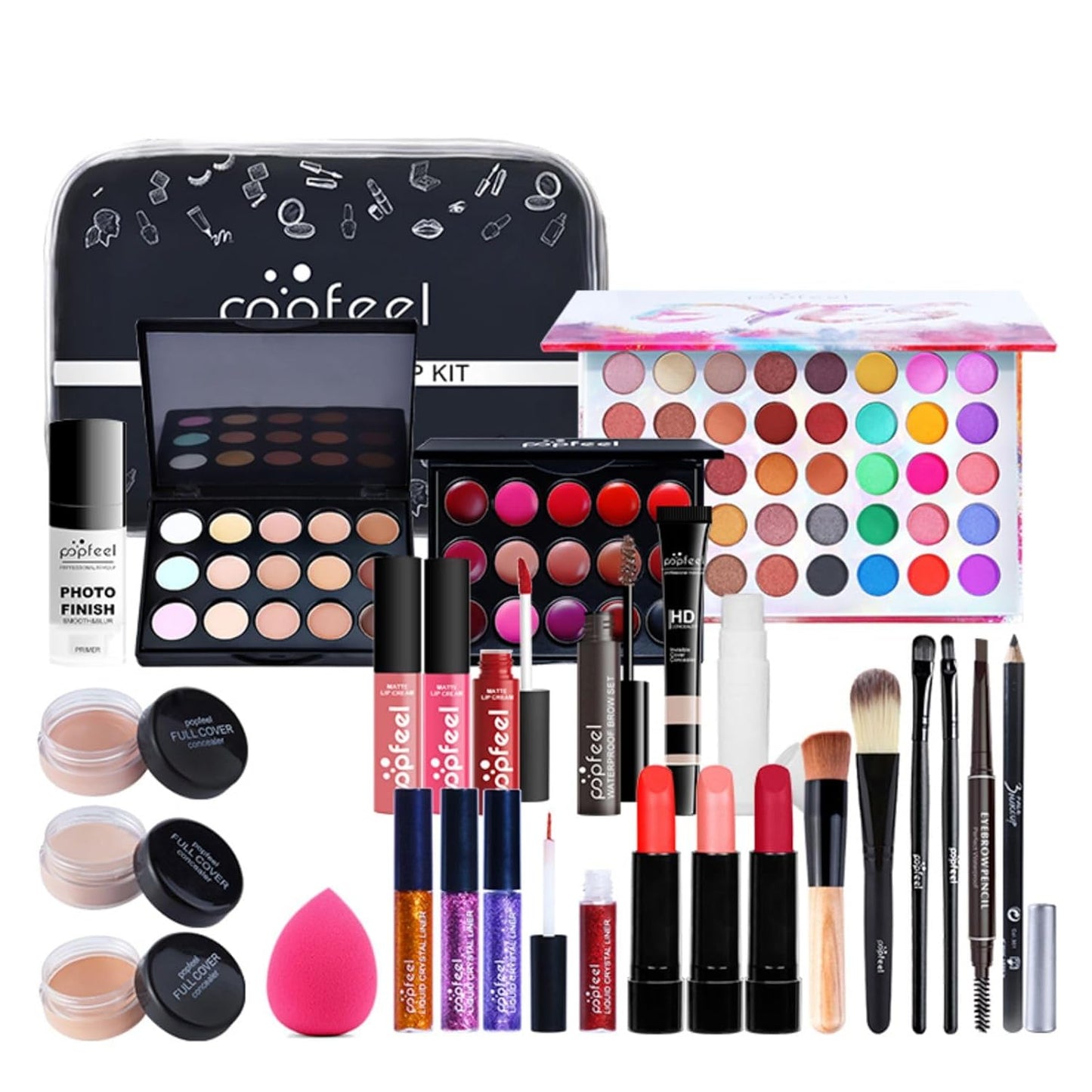 All-in-one Makeup Set Holiday Gift | Full Makeup Kit for Women Essential Starter Bundle Include Eyeshadow Palette Lipstick Blush Cream Concealer Face Powder Eyeliner Mascara Lipgloss Brush