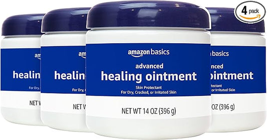 Amazon Basics Healing Ointment and Skin Protectant for Dry & Cracked Skin, Fragrance Free, 14 Ounce, 4-Pack (Previously Solimo)