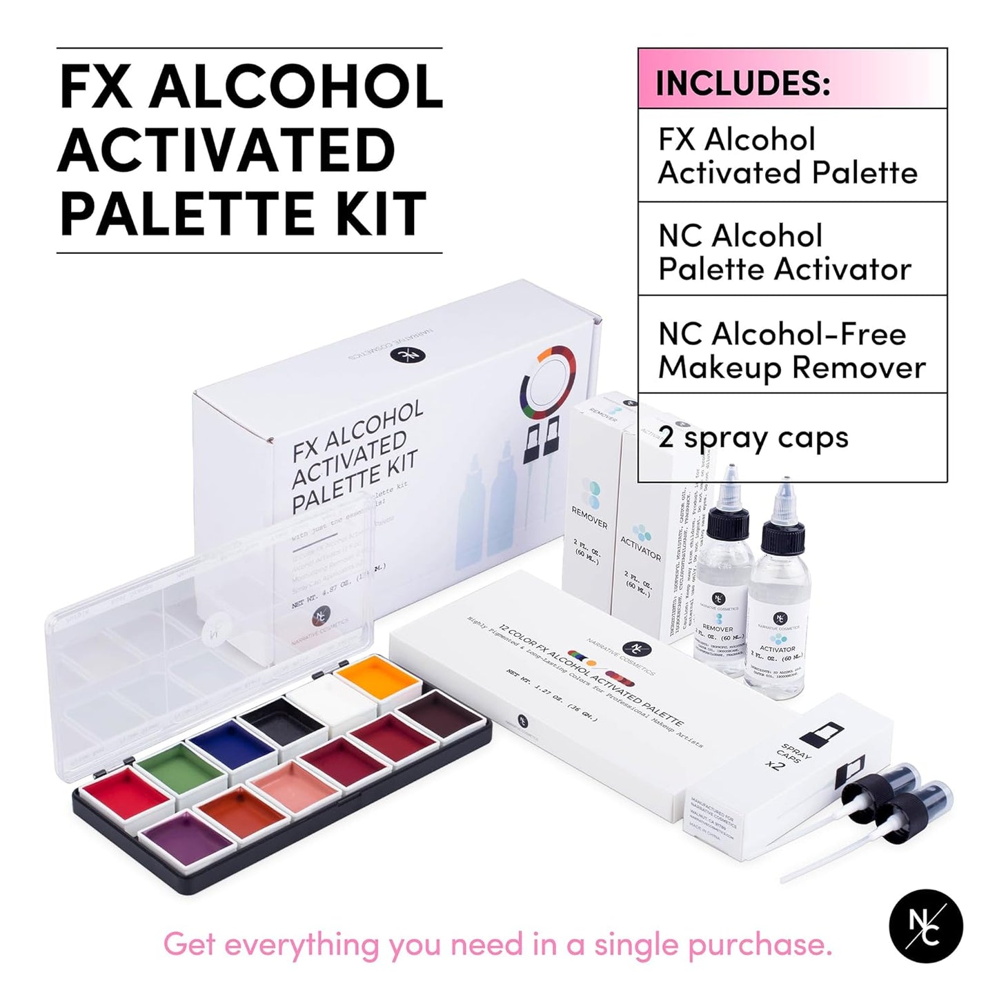 FX Alcohol-Activated Palette, Activator, and Remover Kit, Professional SFX Makeup Set Multicolor
