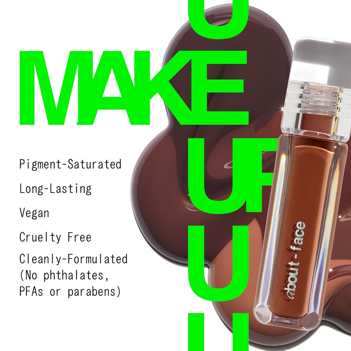 about-face Light Lock Lip Gloss Bitter Half – Non-Sticky, High-Shine Lip Oil Gloss with Coconut Oil, Peppermint & Lavender – Vegan, Cruelty-Free, Clean Beauty – 0.21 oz (Rich Espresso)