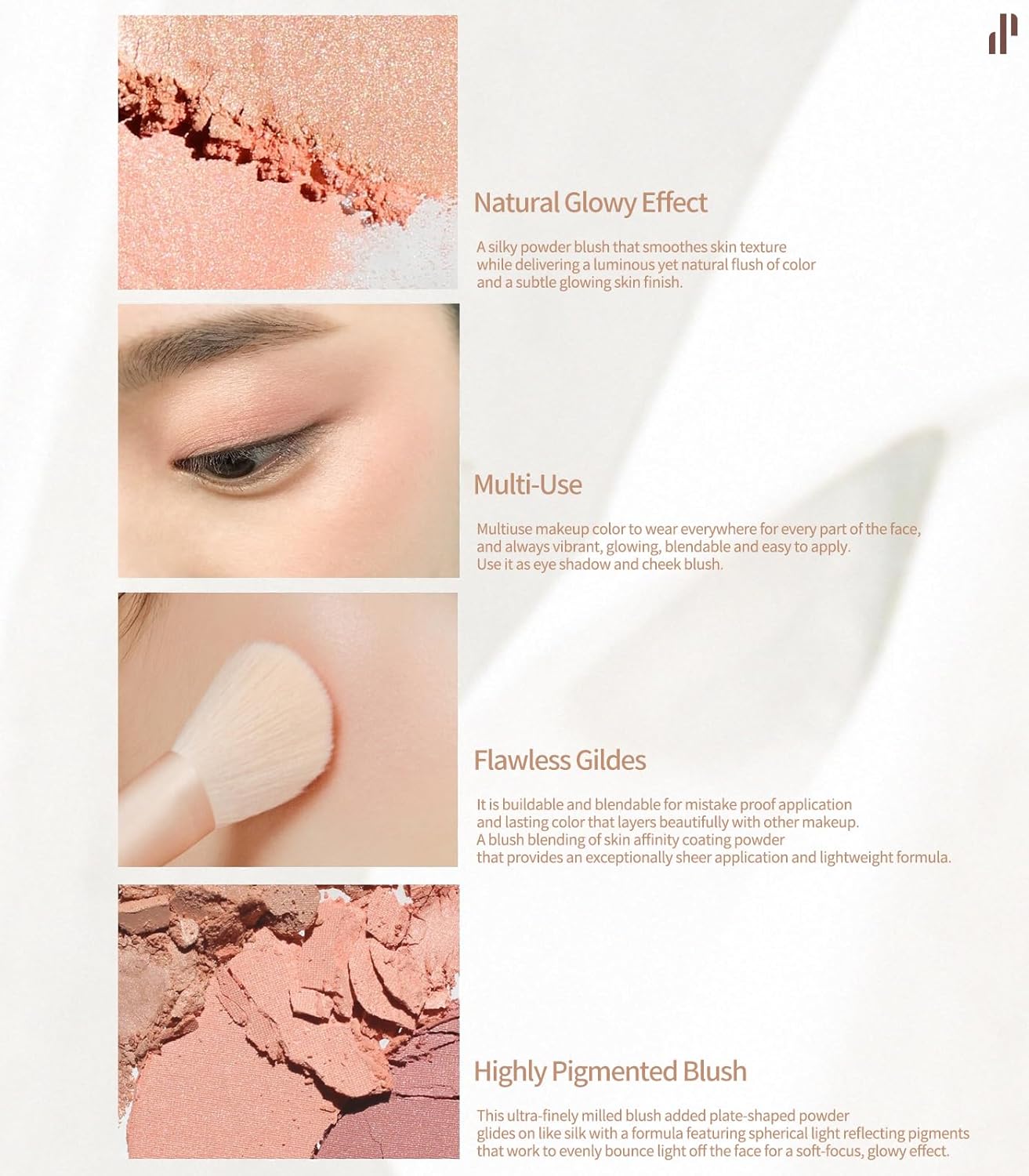 Heart Percent Dote on Mood Glow Blush, Smooth Radiant Color Luminous Shimmering Stain Finish Cheek Makeup Blush (01. Rose Plush)