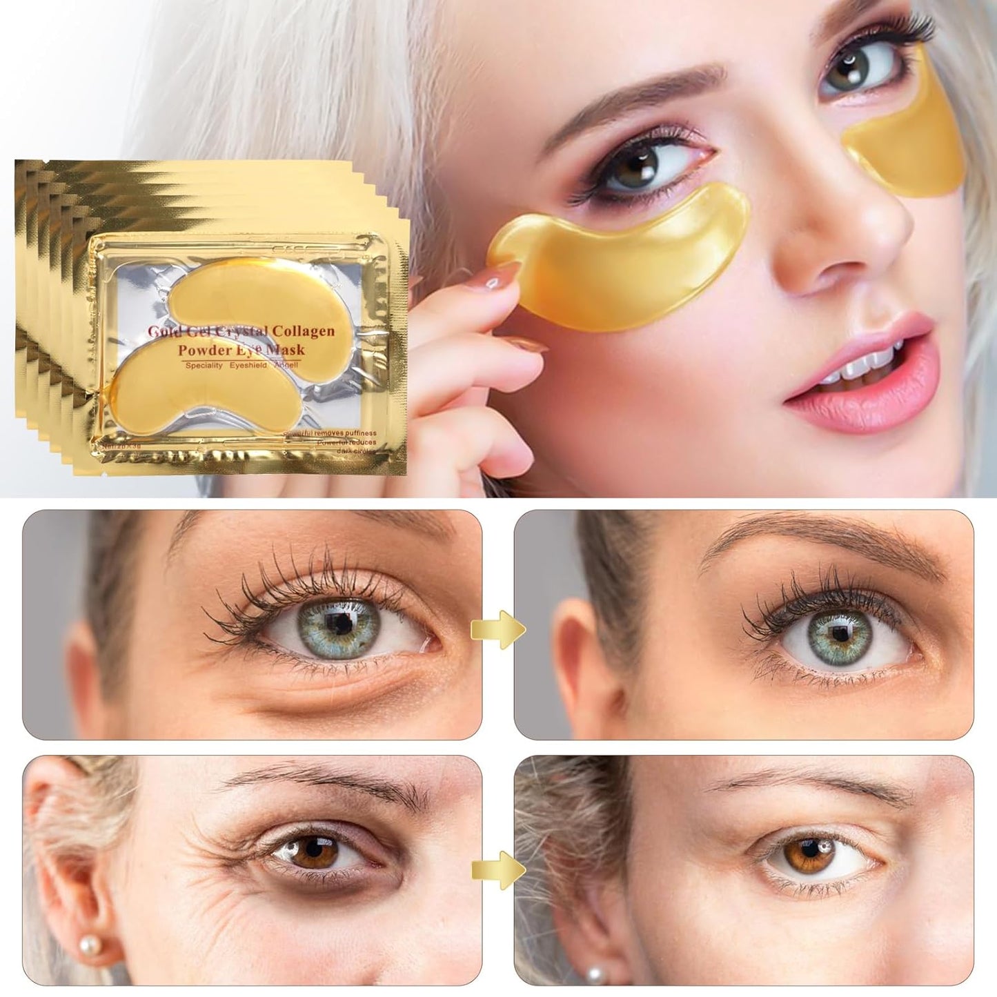 50 Pairs 24K Gold Eye Mask, Collagen Under Eye Mask for Dark Cirlce, Puffiness, Refresh, Revitalizing, Travel, Wrinkles, Eye Patches Luxury Gift for Women & Men