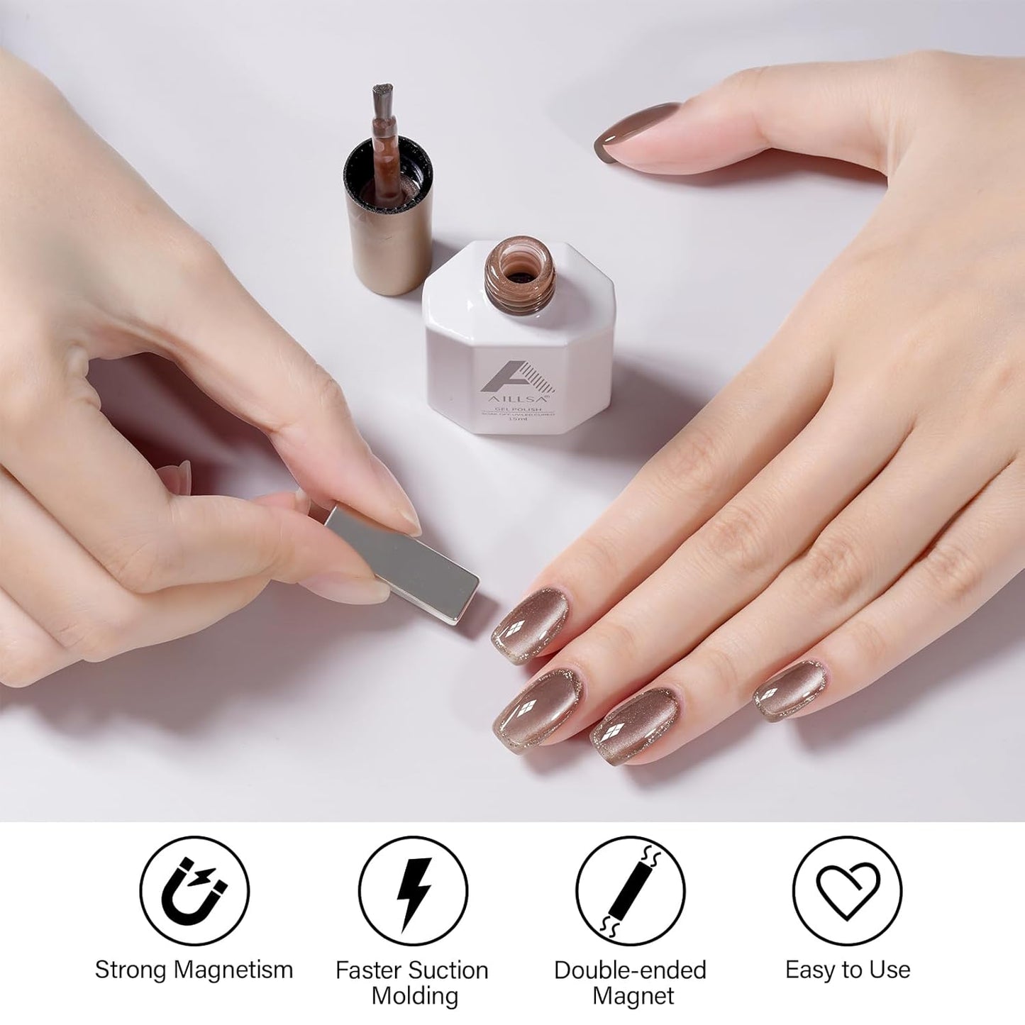 AILLSA Cat Eye Gel Nail Polish Nude Crystal Glitter Polish with Magnet, Sheer Glass Shimmer Holographic Nail Polish Reflective Translucent Jelly Color U V Gel Salon DIY at Home 0.5 OZ GF31