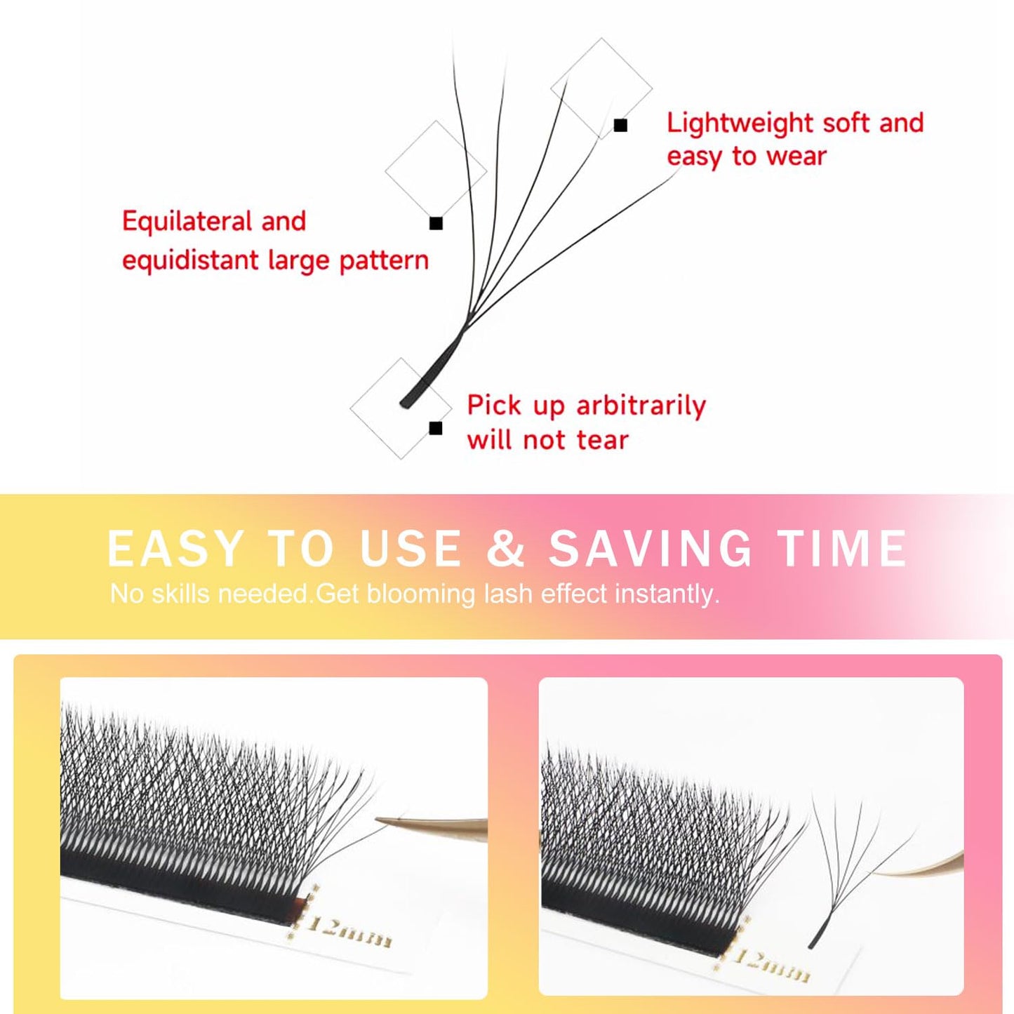 Lash Extensions 5D Eyelash Extensions W Lashes 0.07mm Thickness D Curl Lashes 8mm Soft Lash Trays Pestañas Pelo a Pelo Natural Matte Black False Eyelashes Individual Lashes(W-5D-0.07-D,8mm)