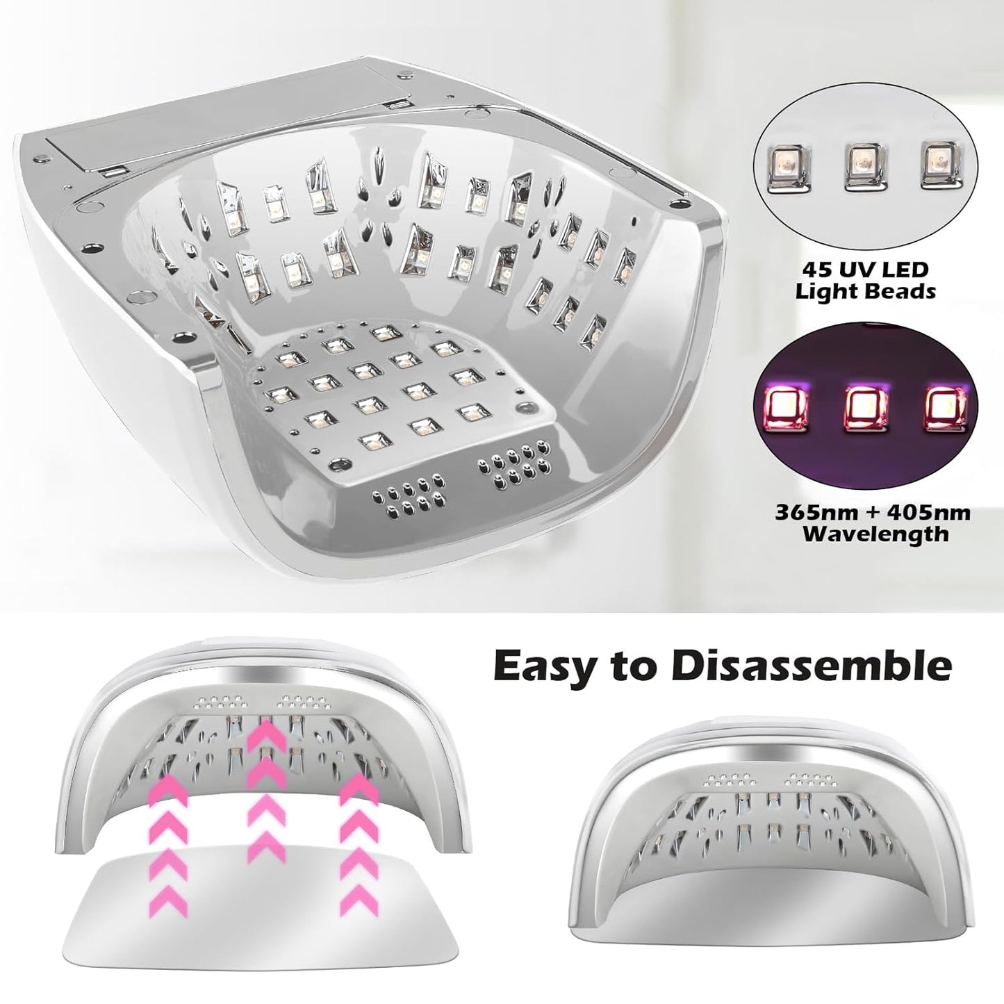 90W Professional Wireless Cordless Rechargeable UV LED Nail Lamp,Nail Lamp Gel Nail Curing Dryer Light for Nails with 45 Beads,4 Timer Setting LCD Display Nail Polish Machine (White)