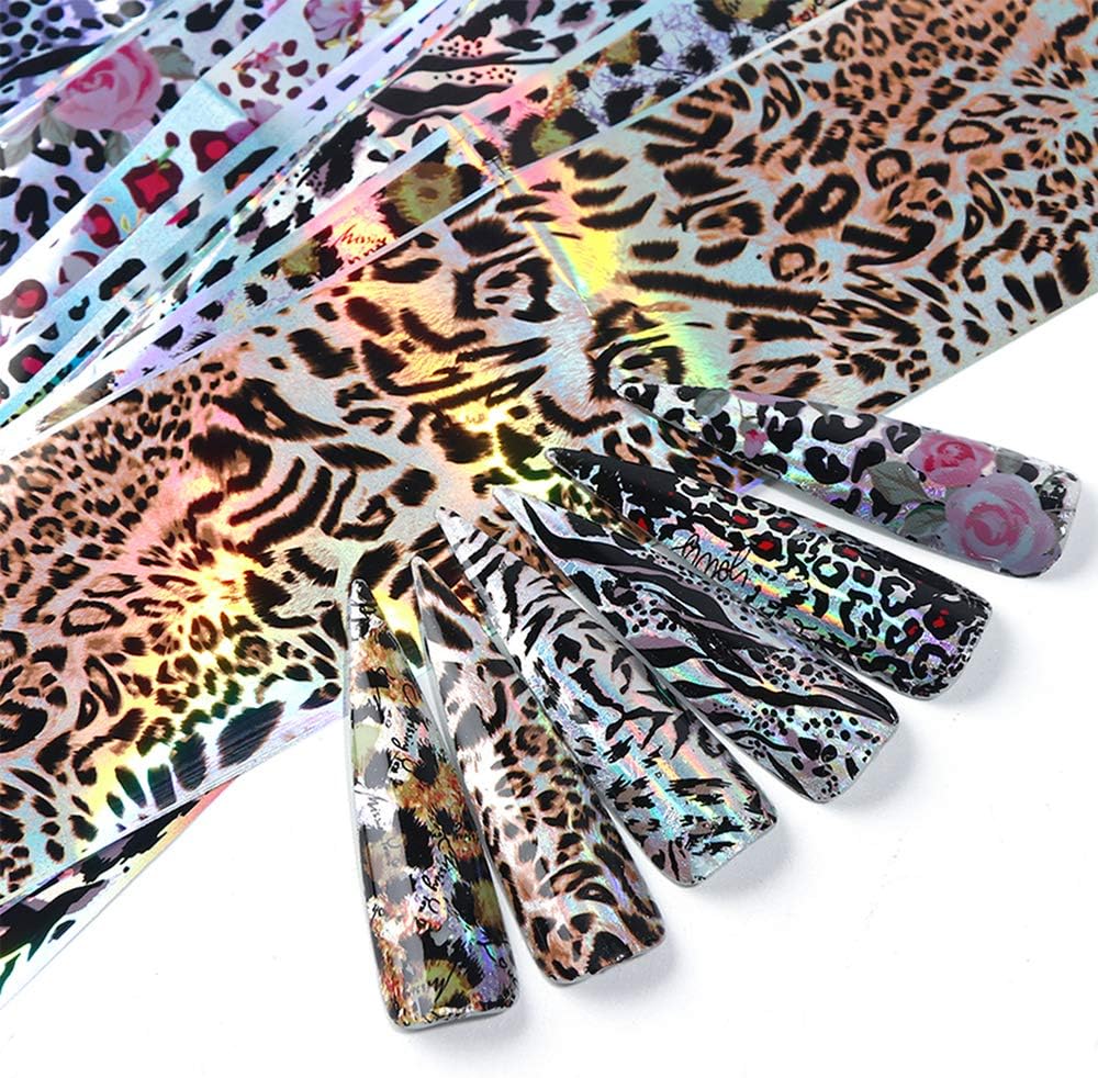20 Sheets Leopard Nail Stickers，Starry Sky Animal Skin Design Nail Art Decoration Glue Transfer Nail Foils for Women Fingernails and Toenails Acrylic Decorations Manicure Tips Wraps Charms