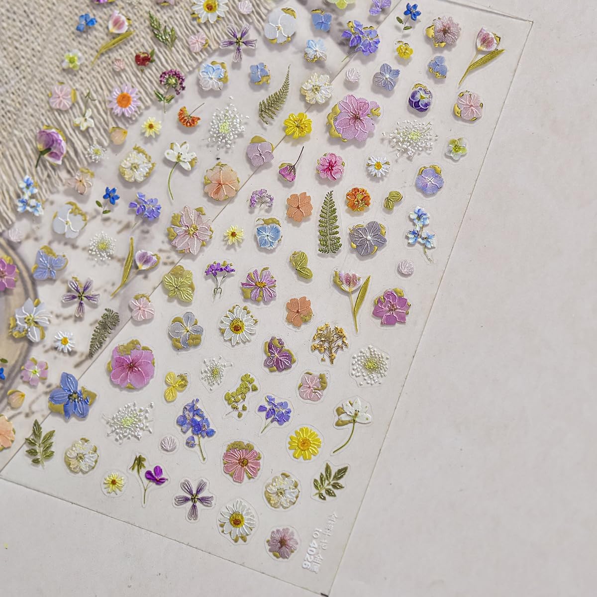 Flower Nail Stickers for Nail Art Floral Nail Decals with Gold Accent,Mini Flower Stickers for Nails Design 3D Self Adhesive Nail Supplies & Decorations for Women Girls,1 Sheet DIY Manicure Decor