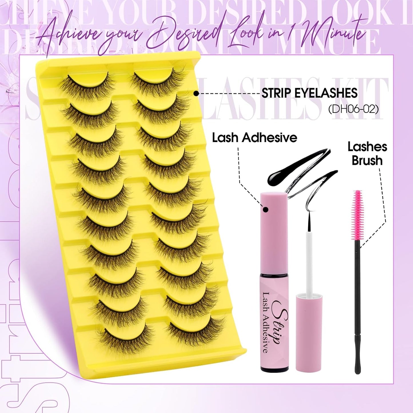 Strip Lash with Glue for DIY Lash-users: 10 Pairs, DIY, Natural Look, Fluffy, Manga, Wispy, Waterproof, Anime, Cat Eye, D Curl, JN17