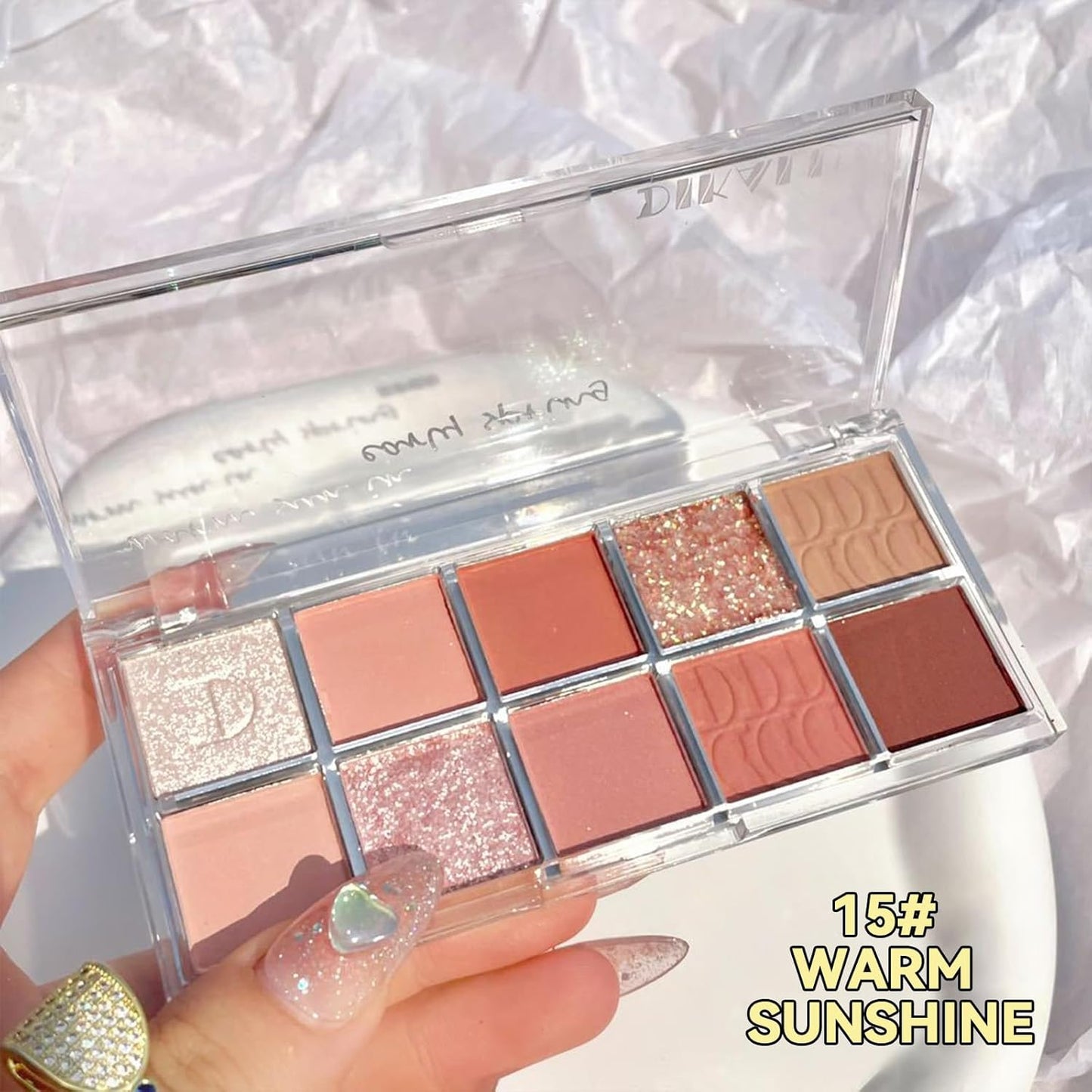 Erinde 10 Color Eyeshadow Palette Makeup - Matte Shimmer Glitter Eye Shadow, Ultra-Blendable, High Pigmented, Naturing-Looking, Neutral Nude Eyeshadow Palette with Professional Brush, Warm Sunshine