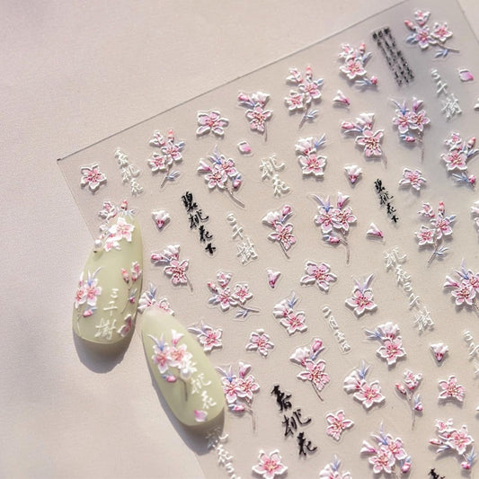 Flower Nail Art Stickers 5D Embossed Spring Nail Stickers for Nail Art White Pink Flower Nail Decals Summer Floral Nail Supplies Self Adhesive Manicure Decoration for Women Girls