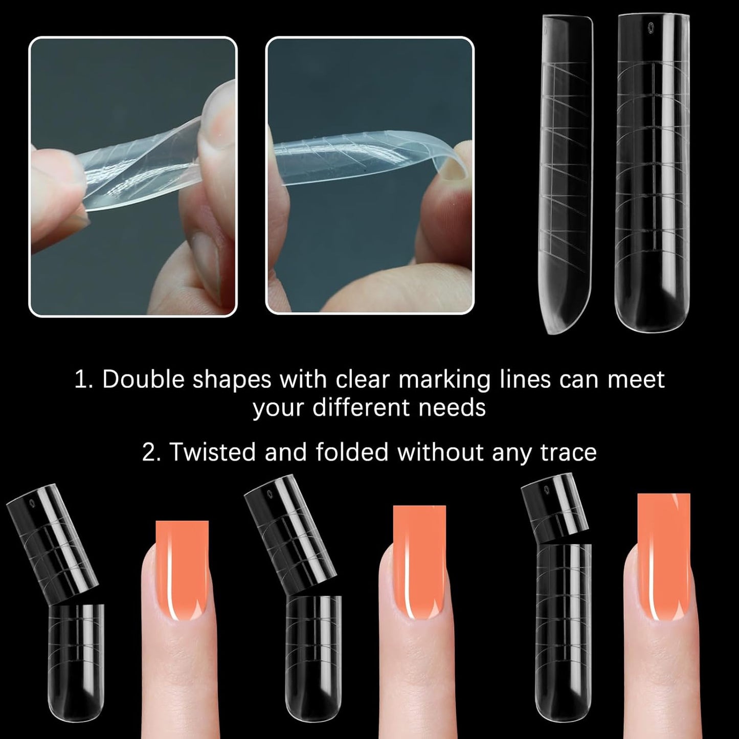 120 Pcs Poly Extension Gel Dual Nail Forms - Long U-Shaped Thickened Coffin Nail Molds for Gel Manicure & Salon DIY at Home