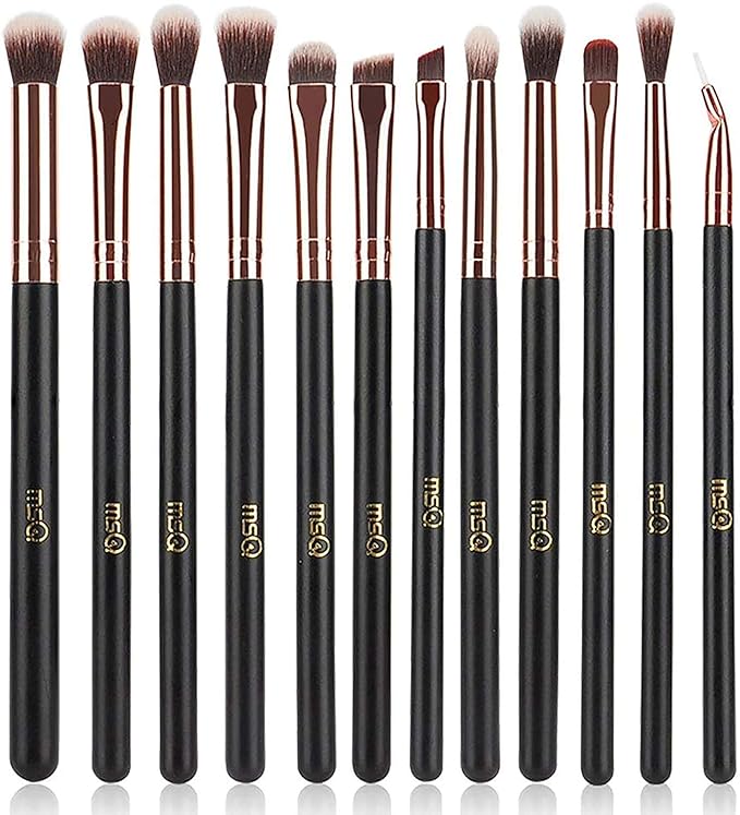 MSQ Eye Makeup Brushes 12pcs Rose Gold Eyeshadow Makeup Brushes Set with Soft Synthetic Hairs & Real Wood Handle for Eyeshadow, Eyebrow, Eyeliner, Blending(without bag)