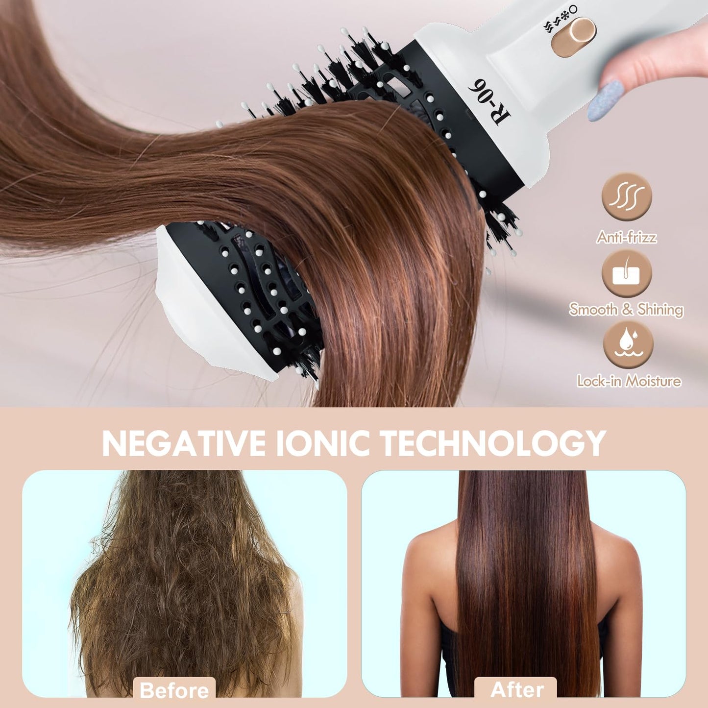 Hair Dryer Blow Dryer Brush in One, 4 in 1 Hair Dryer and Styler Volumizer with Oval Barrel, Professional Salon Hot Air Brush for All Hair Types, Bright White