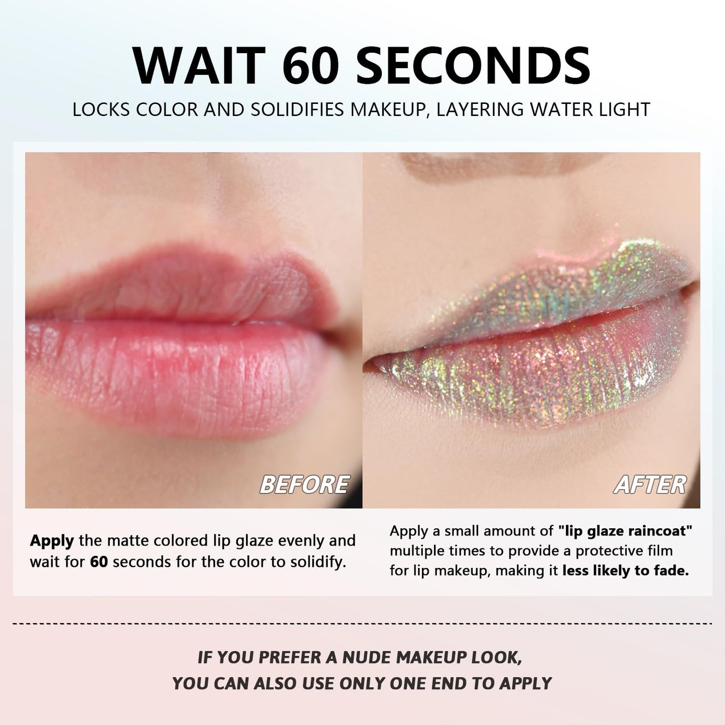 CHARMACY 2 In 1 Multichrome Moisturizing Lip Gloss, Double Head Liquid Lipstick, Mirror Waterproof Long Lasting No Fading Lip Balm, Hydrating Lip Plumper Waterlight Glossy Makeup #002