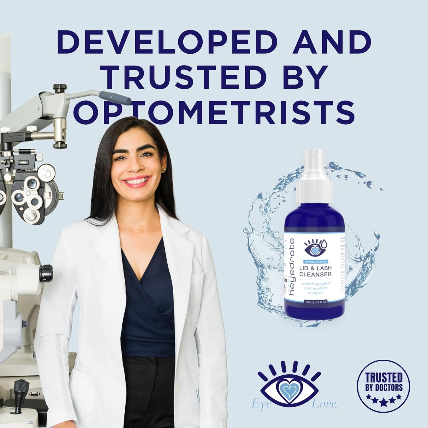 Heyedrate Lid & Lash Cleanser for Stye, Blepharitis, Dry Eyes, Meibomian Gland Dysfunction, Rosacea, and Eye Irritation Relief | Hypochlorous Acid Eyelid Cleanser Spray