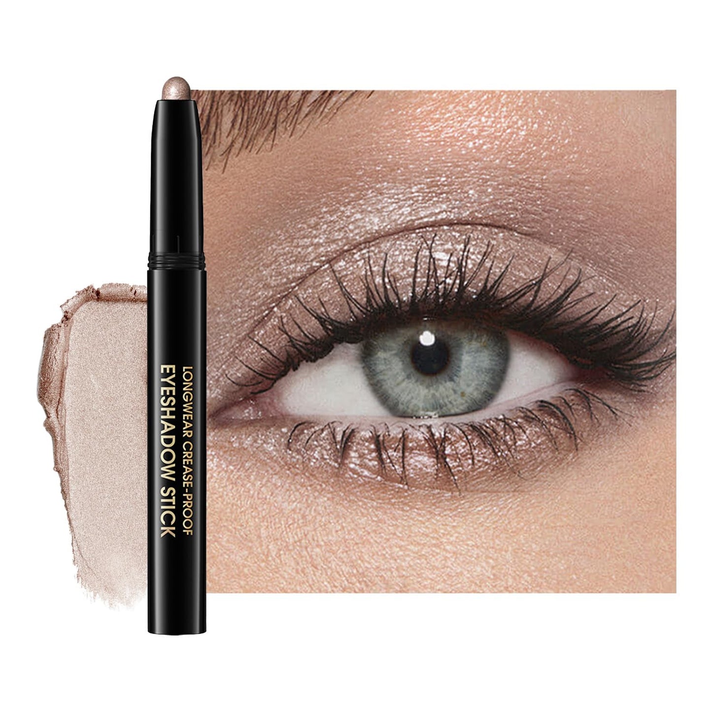 Eyeshadow Stick, Shimmer and Matte Cream Eye Shadow Brightener Sticks Eyeliner Pencil Crayon, Waterproof Long Lasting Eye Highlighter Stick Makeup,0.056 Oz(#9-Champagne)
