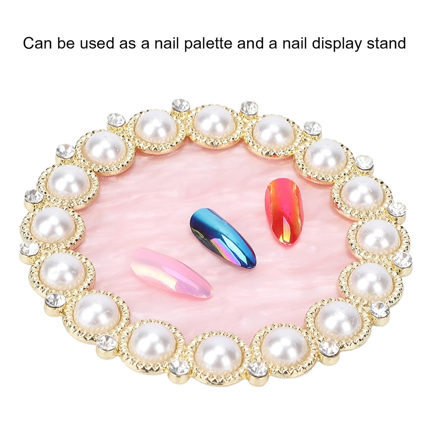 Resin Stone Nail Art Palette, Nail Art Display Board Cosmetic Nail Mixing Palette Drawing Color Mixing Nail Art Painting Gel Palette Tips Display Plate(Golden)