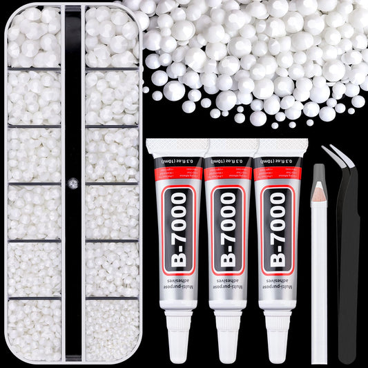 6000Pcs Resin Rhinestones for Bedazzling with 3Pcs B7000 Jewelry Glue, 1 Box White Flatback Rhinestones for Crafting Crafts DIY, Crystals Gems for Clothing Shoes Tumblers Nail Art Makeup