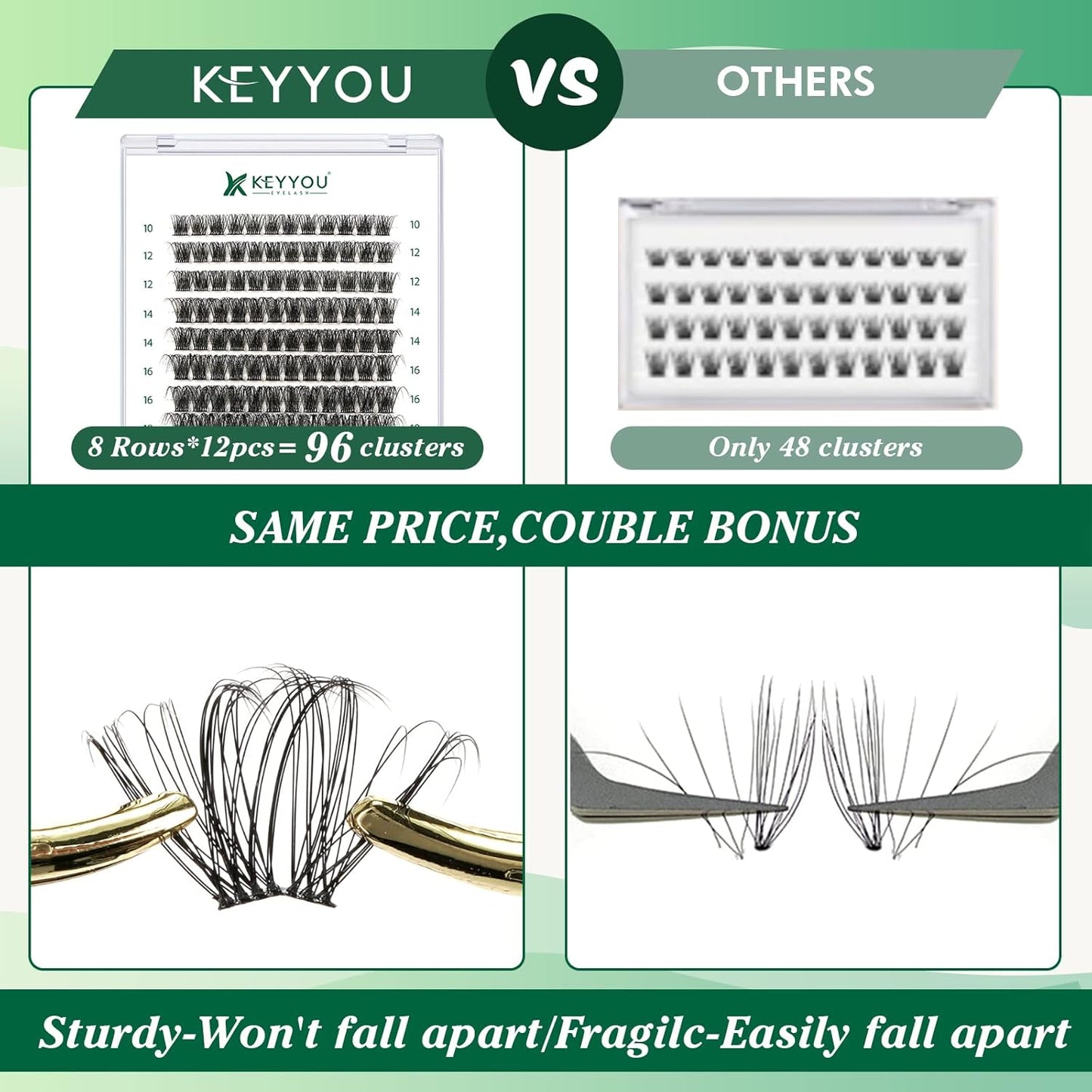 Lash Clusters 96pcs Individual Lashes D Curl 16mm Cluster Lashes KEYYOU Volume Wispy Lash Extension Soft&Comfortable Easy DIY at Home(Y11 D-16mm)