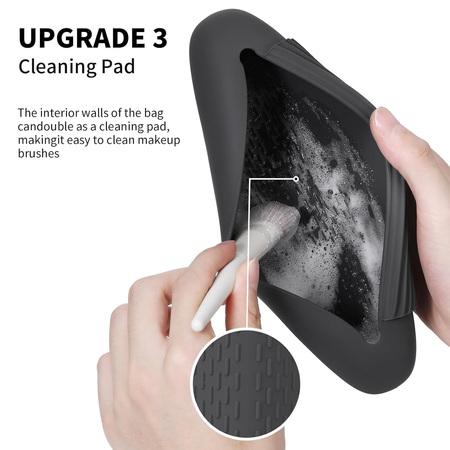 Silicone Makeup Brush Holder Travel Cosmetic Bag：Soft Portable Cosmetic Face Brushes Holder with Upgrade Anti-Fall Out Magnetic Closure, Large Travel Makeup Brush Case - Grey