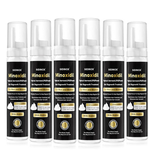 5% Minoxidil Foam for Men & Women - Hair Growth Treatment with Biotin, Non-Greasy Fast Absorbing Foam for Thinning Hair, Regrow Fuller Thicker Hair & Beard, 6 Month Supply (6 x 2.12 oz)