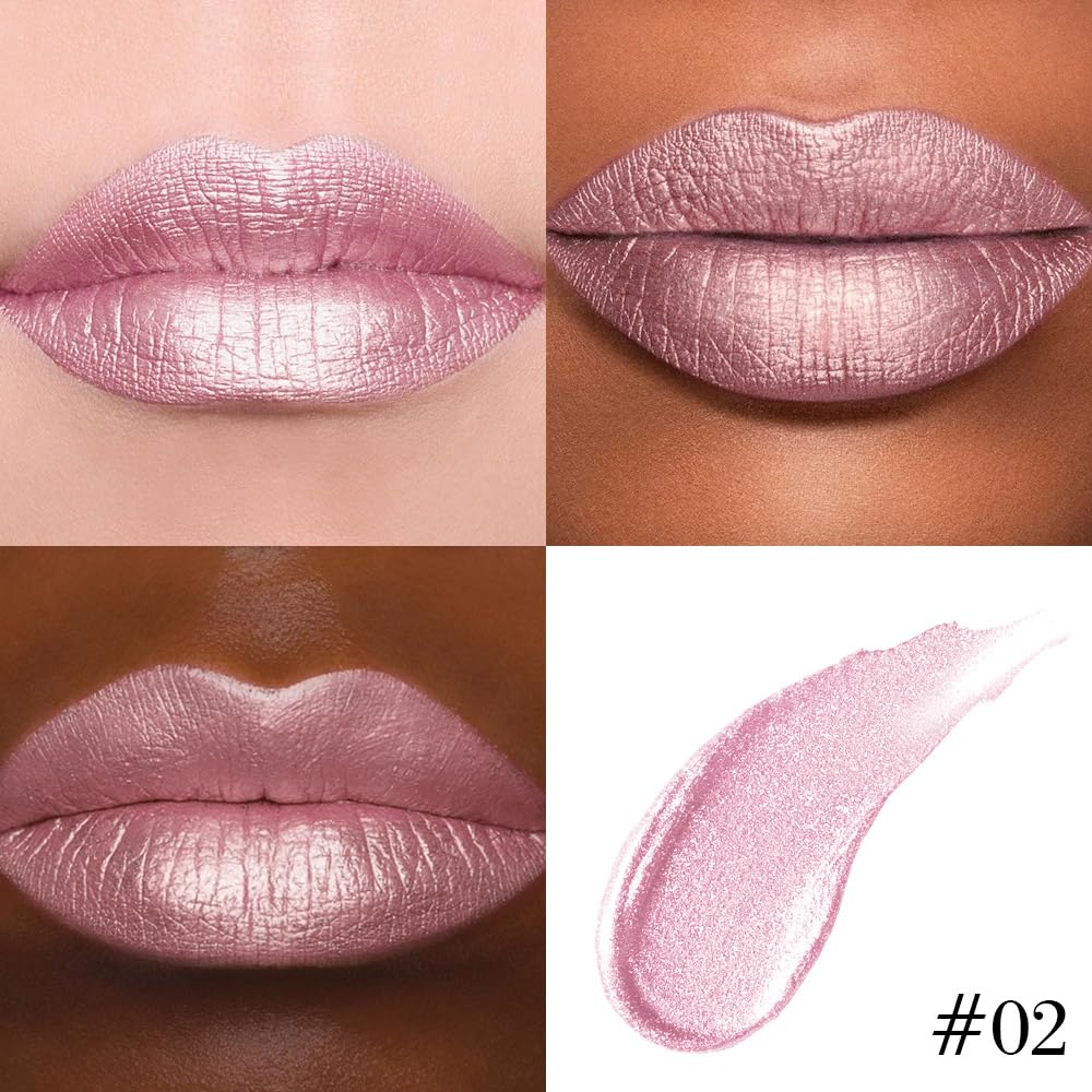 Kaely 2-in-1 Light Pink Metallic Lipstick and Lip Liner, Shimmer Liquid Metallic Lipsticks for Women, Glitter Lip Gloss Stain Long Lasting Waterproof Smudge Proof 24 Hour, Vegan Makeup, 02