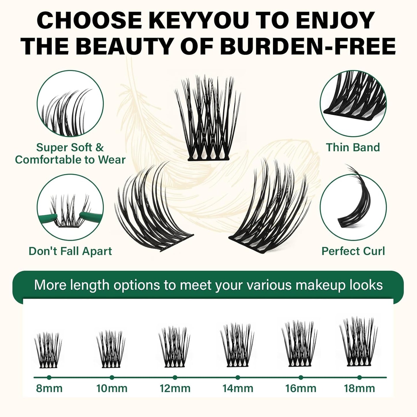 Lash Clusters 144pcs Individual Lashes D Curl 10mm Eyelash Clusters KEYYOU Air Touch Cluster Lashes Super Lightweight Soft Wispy Comfortable DIY at Home(Air03-D-10mm)