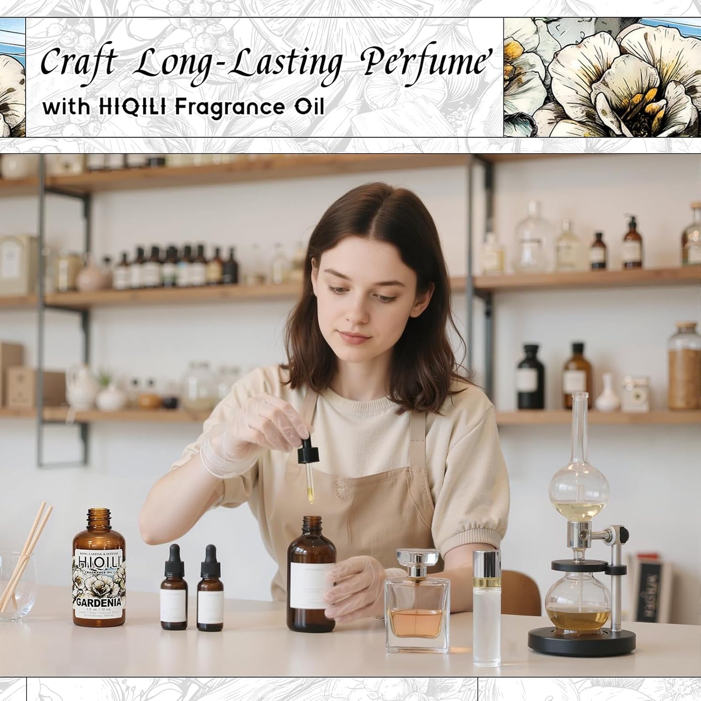 HIQILI Gardenia Fragrance Oil for DIY Candle, Soap & Perfume Making, Add to Essential Oil Diffuser, Body Wash, Long-Lasting - 1 Fl Oz